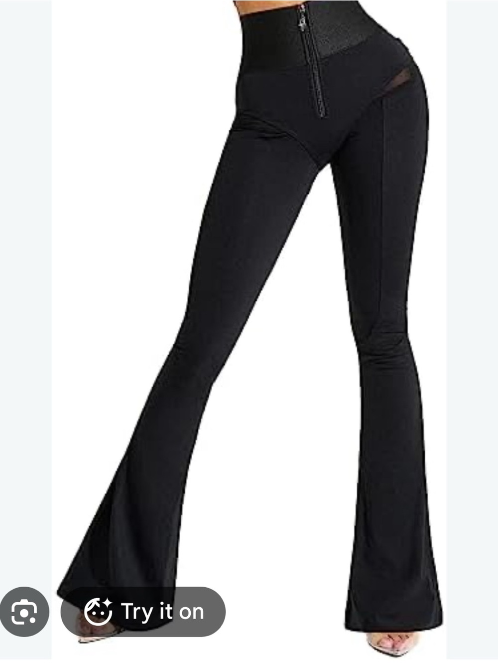 High-Waist Black Flare Pants with Front Zip